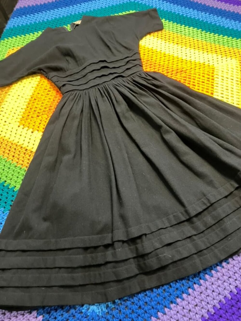 50's Vintage Anne Fogarty Black Wool Tea Swing Day Dress